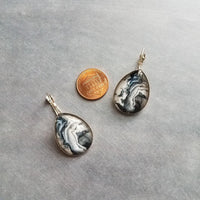Black Marble Earrings, faux stone earrings, geode earrings, large earrings, stone swirl earrings, silver stone earrings, leverback earrings - Constant Baubling