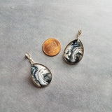Black Marble Earrings, faux stone earrings, geode earrings, large earrings, stone swirl earrings, silver stone earrings, leverback earrings - Constant Baubling