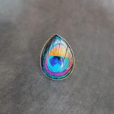 Peacock Earrings, feather earrings, silver earrings, statement earrings bright color teal lever back earrings hypoallergenic stainless steel - Constant Baubling
