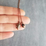 Autumn Copper Necklace, oak leaf pendant, small acorn pendant, oak tree necklace, copper acorn antique copper necklace fall jewelry oxidized - Constant Baubling