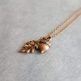 Autumn Copper Necklace, oak leaf pendant, small acorn pendant, oak tree necklace, copper acorn antique copper necklace fall jewelry oxidized - Constant Baubling