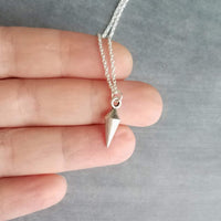 Silver Spear Necklace, small spear pendant, pewter necklace, silver pendulum necklace, spike pendant, antique silver necklace, minimalist - Constant Baubling