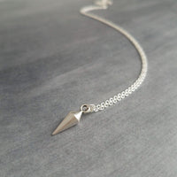 Silver Spear Necklace, small spear pendant, pewter necklace, silver pendulum necklace, spike pendant, antique silver necklace, minimalist - Constant Baubling