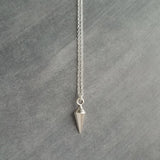 Silver Spear Necklace, small spear pendant, pewter necklace, silver pendulum necklace, spike pendant, antique silver necklace, minimalist - Constant Baubling