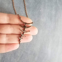 Fish Bone Necklace, antique copper necklace, back spine, rustic brown, hammered pendant, thin delicate chain, vertebrae necklace, rustic - Constant Baubling