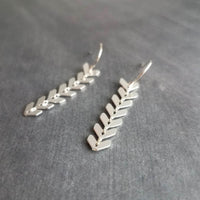 Long Silver Earrings, v shaped earrings, silver arrow earrings, chevron earrings, herringbone earrings, flexible earrings fish bone earrings - Constant Baubling