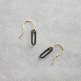 Matte Black Gold Earrings, small black earring, black oval earrings, black oblong earring, matte black oval earrings, little black earring - Constant Baubling