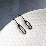 Matte Black Gold Earrings, small black earring, black oval earrings, black oblong earring, matte black oval earrings, little black earring - Constant Baubling