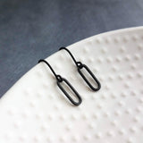 Matte Black Dangle Earrings, small black oval earrings, black oblong earring, matte black oval earrings, little matte black earrings, open - Constant Baubling