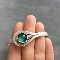 Chunky Silver Cuff Bracelet, glass stone bracelet, heavy silver cuff, oxidized silver bracelet, antique silver cuff, glass hammered silver - Constant Baubling