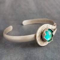 Chunky Silver Cuff Bracelet, glass stone bracelet, heavy silver cuff, oxidized silver bracelet, antique silver cuff, glass hammered silver - Constant Baubling