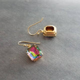 Swarovski Crystal Rectangle Earrings, large crystal earring, rainbow crystal, 1 in jewel tone gold crystal earring vitrail drop octagon cube - Constant Baubling