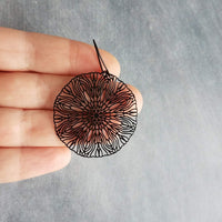 Large Black Filigree Earrings, round black earrings, thin earrings, cut out earrings, big earrings, floral earrings lightweight kidney - Constant Baubling