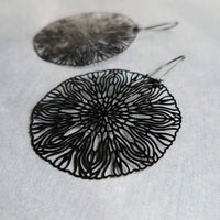 Large Black Filigree Earrings, round black earrings, thin earrings, cut out earrings, big earrings, floral earrings lightweight kidney - Constant Baubling