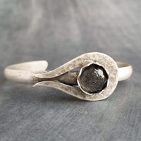 Silver Cuff Bracelet, grey glass stone center bracelet, heavy cuff, oxidized silver, antique silver chunky bracelet, gray sparkle glitter - Constant Baubling