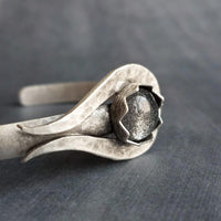 Silver Cuff Bracelet, grey glass stone center bracelet, heavy cuff, oxidized silver, antique silver chunky bracelet, gray sparkle glitter - Constant Baubling