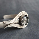 Silver Cuff Bracelet, grey glass stone center bracelet, heavy cuff, oxidized silver, antique silver chunky bracelet, gray sparkle glitter - Constant Baubling