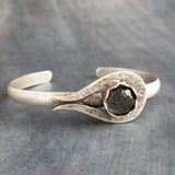 Silver Cuff Bracelet, grey glass stone center bracelet, heavy cuff, oxidized silver, antique silver chunky bracelet, gray sparkle glitter - Constant Baubling