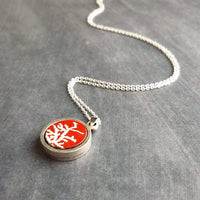 Coral Necklace, red white coral necklace, coral pendant, silver coral necklace, silver chain, round pendant necklace, red pendant, antique - Constant Baubling