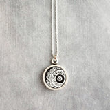 Mandala Necklace, black white pendant necklace, yoga pendant, silver mandala necklace, silver chain round pendant necklace filigree necklace - Constant Baubling