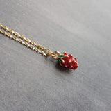 Gold Strawberry Necklace, tiny strawberry necklace, small strawberry, little strawberry, strawberry jewelry, dainty gold necklace, fruit - Constant Baubling