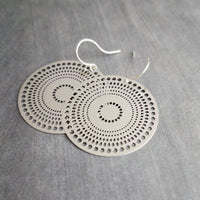 Pierced Silver Disk Earrings, dotted circle earrings, small round earring, mandala earring, silver coin earrings, punched dots, 1 in small - Constant Baubling