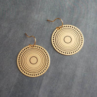 Gold Disk Earrings, dotted circle earrings, small round earring, mandala earring, gold coin earrings, punched dots 1 in small thin gold disc - Constant Baubling
