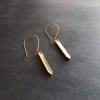 Gold Tag Earrings, minimalist earrings, dainty gold earrings, rectangular earrings, gold bar earrings, polygon earring, flag, spear earrings - Constant Baubling