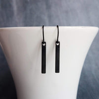 Short Black Bar Earrings, 1.3 inch small earring, minimalist, narrow black earring, thin earring, matte black earrings, flat rectangle - Constant Baubling