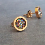 Gold Stud Earrings, confetti stud earrings, confetti earrings, tiny stud earrings, glitter studs small glitter earring, gold stainless steel - Constant Baubling