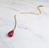 Red Pomegranate Seed Necklace, small light red pendant, thin delicate chain, seed fruit necklace, fertility necklace, pomegranate seed charm - Constant Baubling