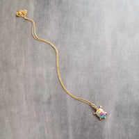 Rainbow Turtle Necklace, gold turtle necklace, enamel turtle pendant, terrapin necklace, reptile necklace, colorful turtle watercolor turtle - Constant Baubling