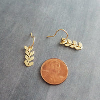 Long Gold Earrings, v shaped earrings, gold arrow earrings, chevron earrings, herringbone earrings, long flexible earrings fishbone earrings - Constant Baubling