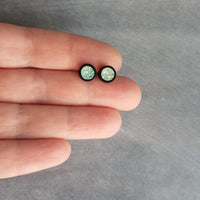 Ice Mint Blue Black Stud Earrings, ice blue earring, Alice blue earrings, matte black earring, small druzy earrings, jagged round stone pale - Constant Baubling
