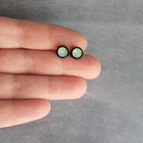 Ice Mint Blue Black Stud Earrings, ice blue earring, Alice blue earrings, matte black earring, small druzy earrings, jagged round stone pale - Constant Baubling