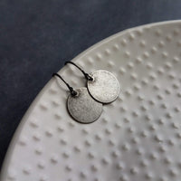 Antique Silver Disk Earrings, small silver dangles, pewter disk earrings, rustic silver earrings, silver circle earrings, round silver coin - Constant Baubling