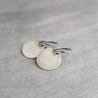 Antique Silver Disk Earrings, small silver dangles, pewter disk earrings, rustic silver earrings, silver circle earrings, round silver coin - Constant Baubling