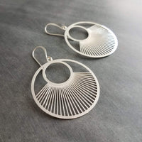 Large Silver Spokes Earrings, large silver circle earrings, statement earrings, large earrings, sun ray earring, big round lightweight - Constant Baubling