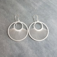 Large Silver Spokes Earrings, large silver circle earrings, statement earrings, large earrings, sun ray earring, big round lightweight - Constant Baubling