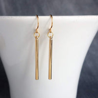 Short Gold Bar Earrings, gold line earrings, gold stick earrings, tube earring small thin gold earrings straight line skinny cylinder - Constant Baubling