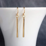 Short Gold Bar Earrings, gold line earrings, gold stick earrings, tube earring small thin gold earrings straight line skinny cylinder - Constant Baubling