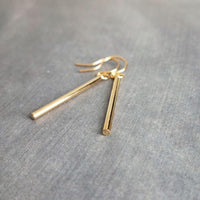 Short Gold Bar Earrings, gold line earrings, gold stick earrings, tube earring small thin gold earrings straight line skinny cylinder - Constant Baubling