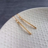 Short Gold Bar Earrings, gold line earrings, gold stick earrings, tube earring small thin gold earrings straight line skinny cylinder - Constant Baubling