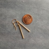 Short Gold Bar Earrings, gold line earrings, gold stick earrings, tube earring small thin gold earrings straight line skinny cylinder - Constant Baubling