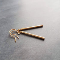 Short Gold Bar Earrings, gold line earrings, gold stick earrings, tube earring small thin gold earrings straight line skinny cylinder - Constant Baubling