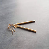 Short Gold Bar Earrings, gold line earrings, gold stick earrings, tube earring small thin gold earrings straight line skinny cylinder - Constant Baubling