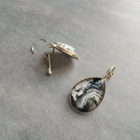 Black Marble Earrings, faux stone earrings, geode earrings, large earrings, stone swirl earrings, silver stone earrings, leverback earrings - Constant Baubling