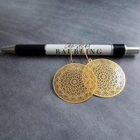 Gold Dreamcatcher Earrings, gold spiderweb earrings, spider web earring, dream catcher earring, gold filigree earrings, intricate cut out - Constant Baubling