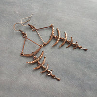 Copper Fishbone Earrings, antique copper chandelier, long copper earrings, 3 inch, hammered copper earrings, fish bone earring, statement - Constant Baubling