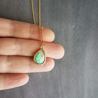 Opal Necklace, gold opal color pendant, opal teardrop pendant, opal tear drop necklace, opalescent pendant, birthstone necklace, jewelry - Constant Baubling